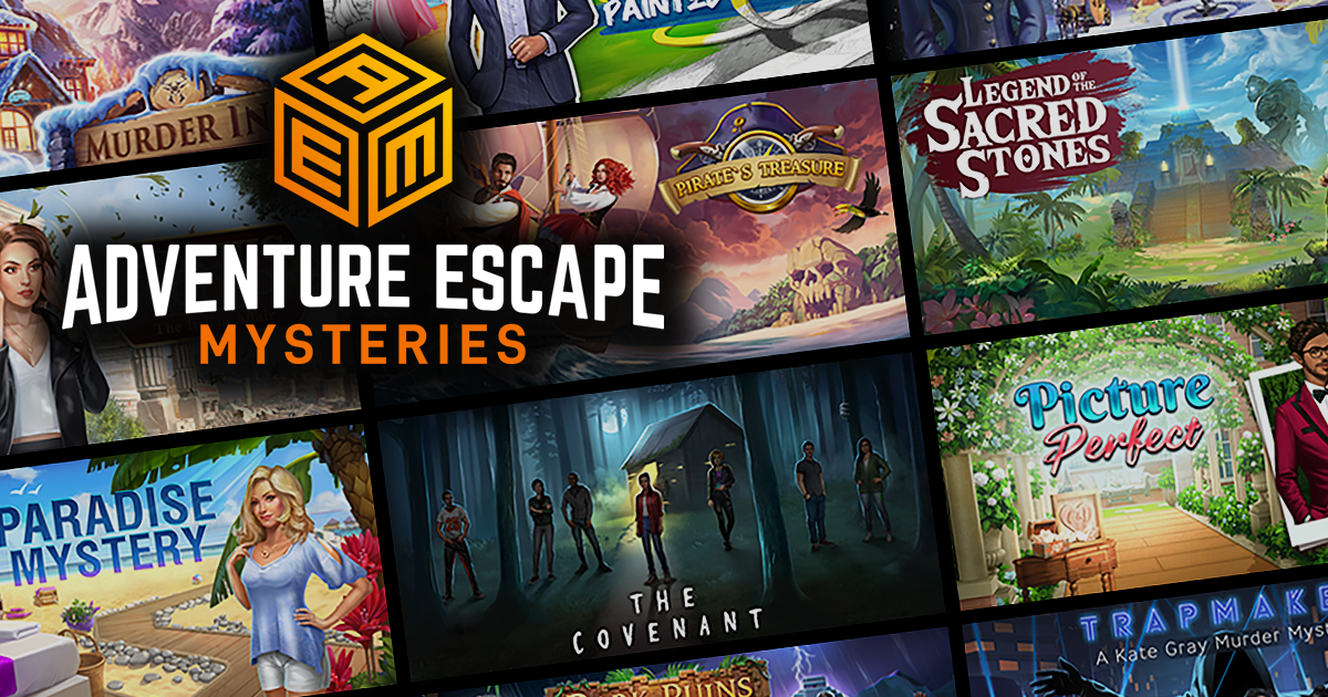 Adventure Escape Mysteries 公式プロモーション画像、複数のシリーズタイトルが並ぶ