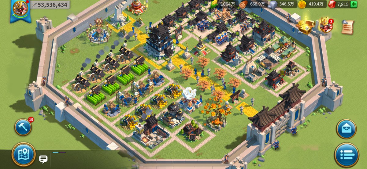 Rise of Kingdoms 城壁に囲まれた都市の全体俯瞰画面