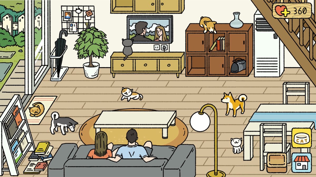 かわいい住宅（Adorable Home） 猫や犬と暮らすリビングルームの様子
