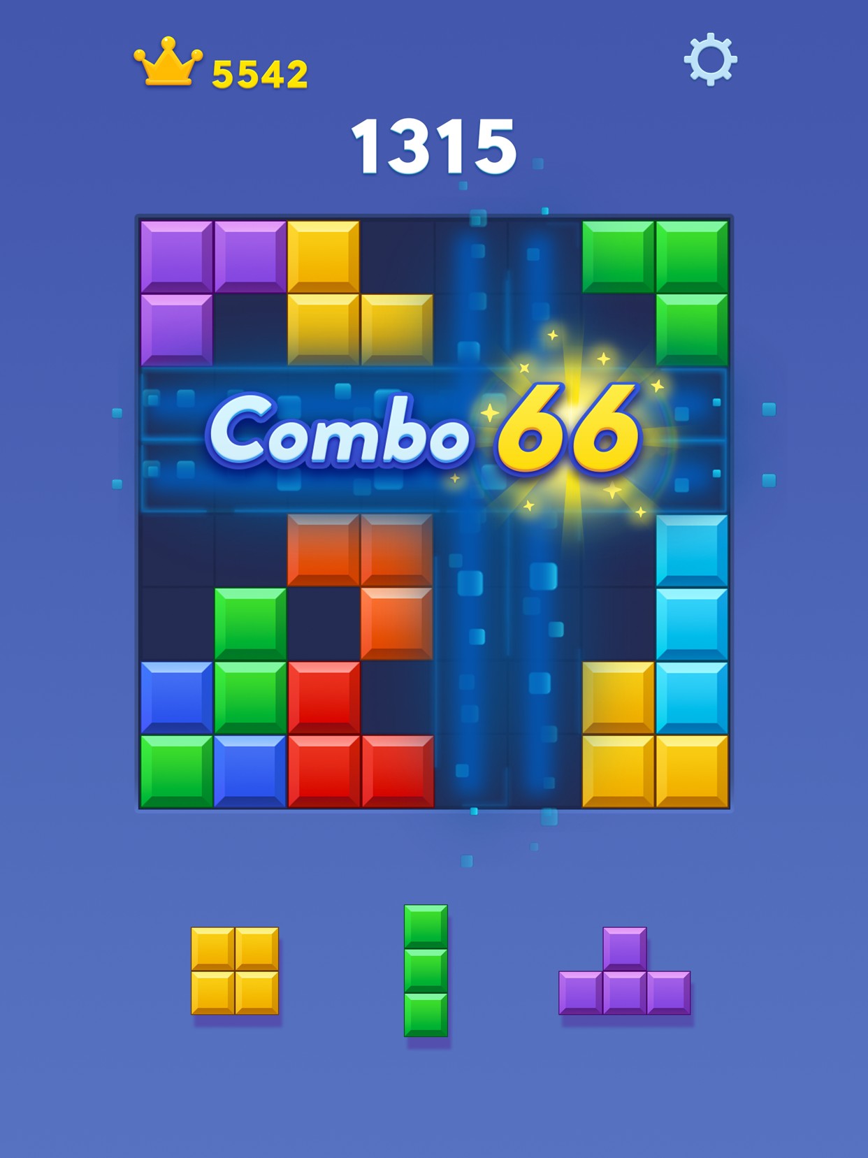 ブロックブラスト Combo66を達成した特大コンボの演出画面
