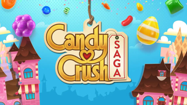 キャンディークラッシュ（Candy Crush Saga）公式ロゴビジュアル、カラフルなキャンディーとお城が描かれたキービジュアル