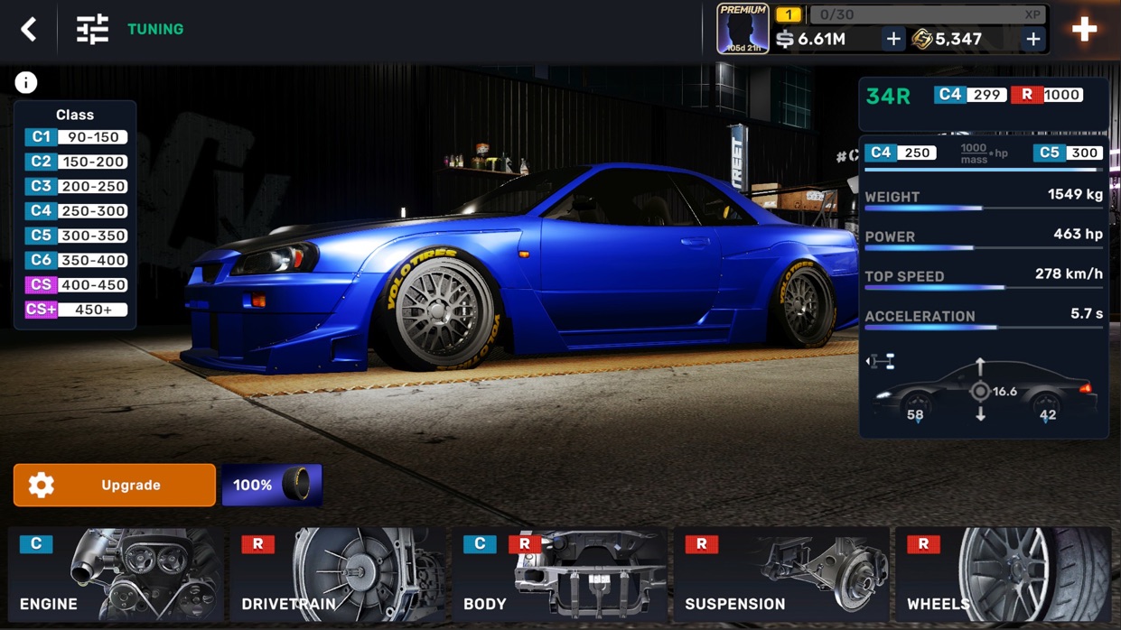 CarX Street パーツごとの性能を確認できるチューニング画面