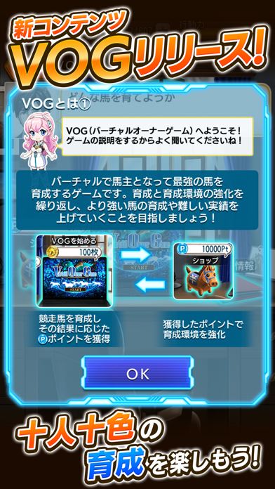 ダービースタリオン マスターズ 新コンテンツVOG（バーチャルオーナーゲーム）の説明画面