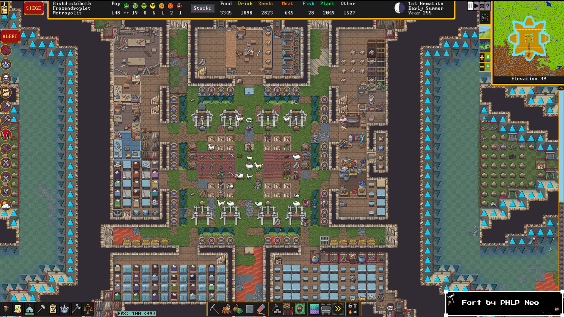 Dwarf Fortress 対称形に築かれた巨大な要塞都市の内部