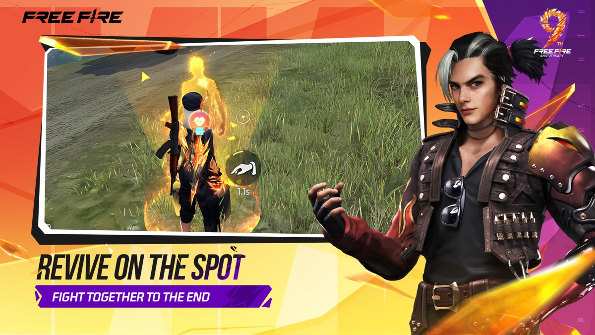 Free Fire 倒れた仲間をその場で復活させる場面