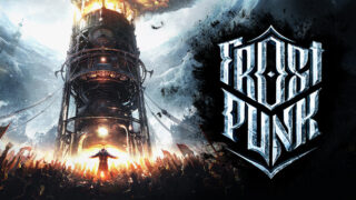 フロストパンク Steam公式カプセル画像 発電機のシルエットと巨大なFROSTPUNKロゴ
