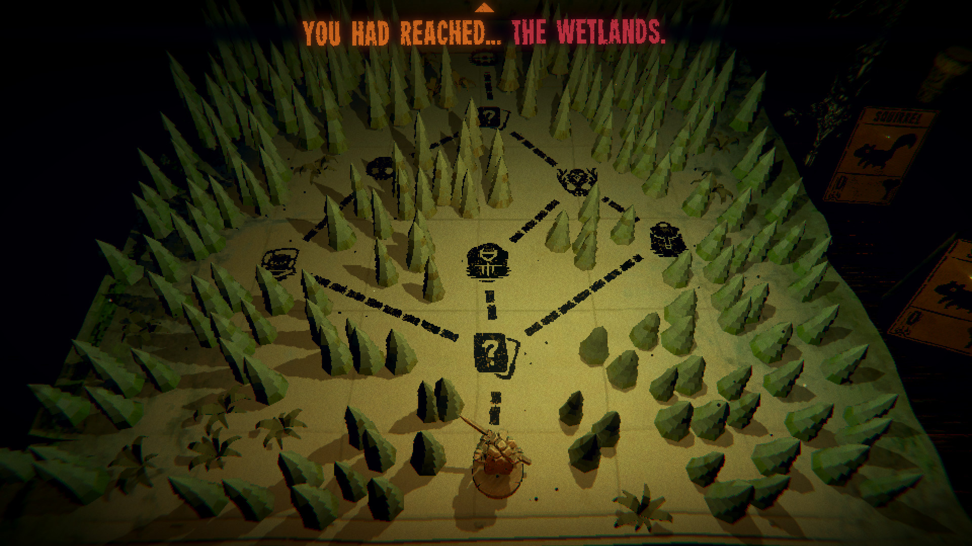 インスクリプション マップ画面で「THE WETLANDS」に到達したことを示すルート選択画面