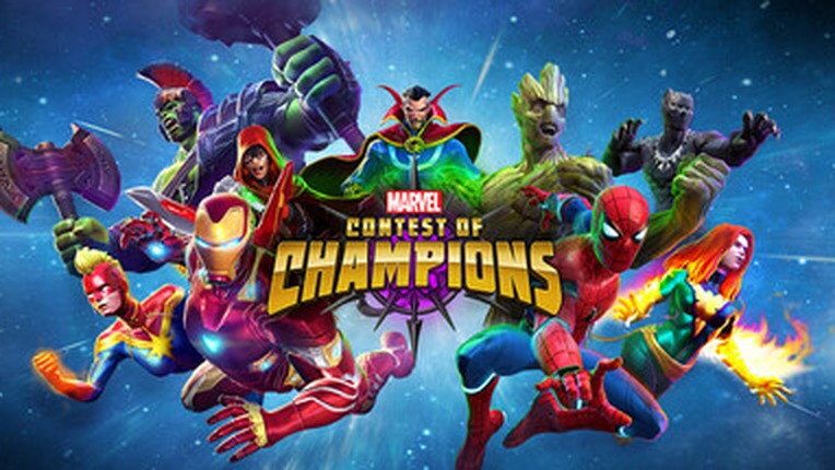 Marvel Contest of Champions（マーベル オールスターバトル）ロゴが中央に大きく配置されたキーアート