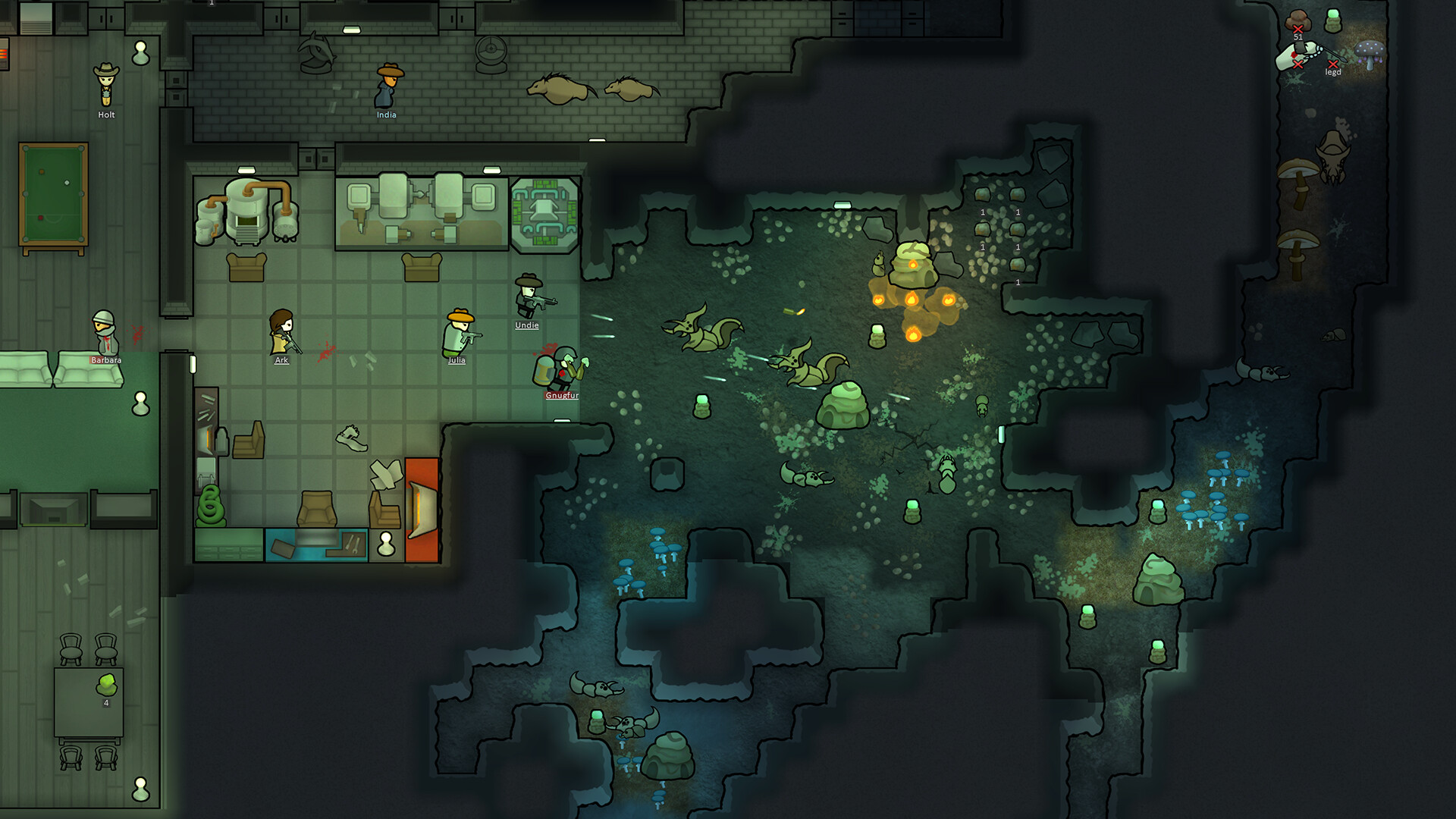 RimWorld 地下洞窟で昆虫型の敵と激しい戦闘を繰り広げる入植者たち