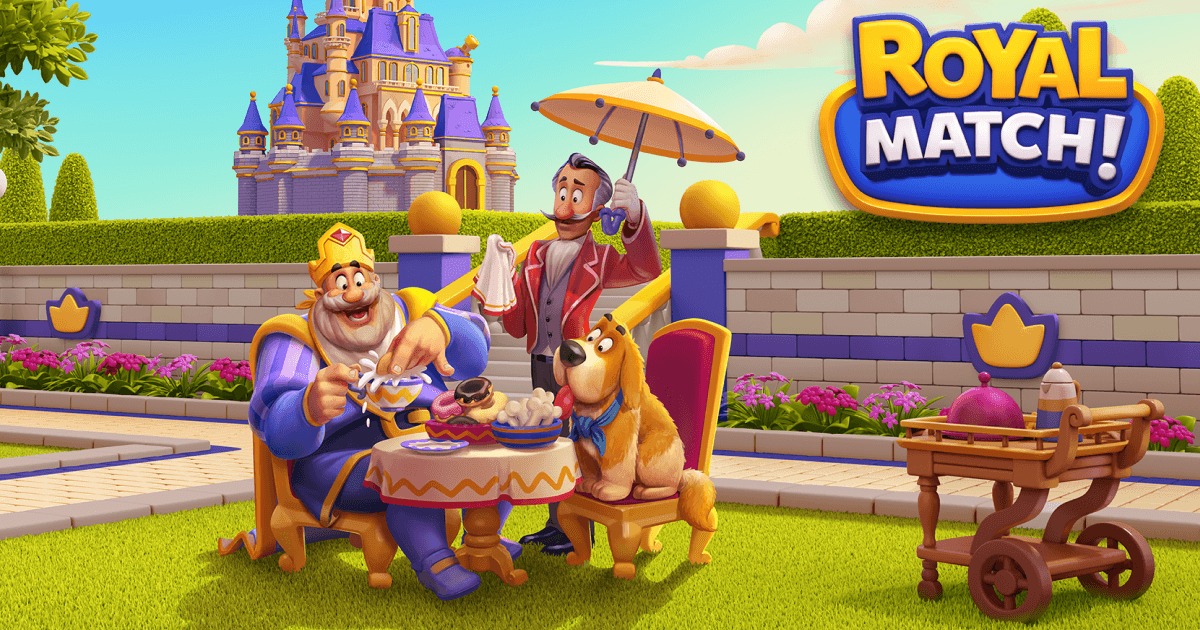ロイヤルマッチ ROYAL MATCH! 公式ビジュアル、王様とお城が描かれたキービジュアル