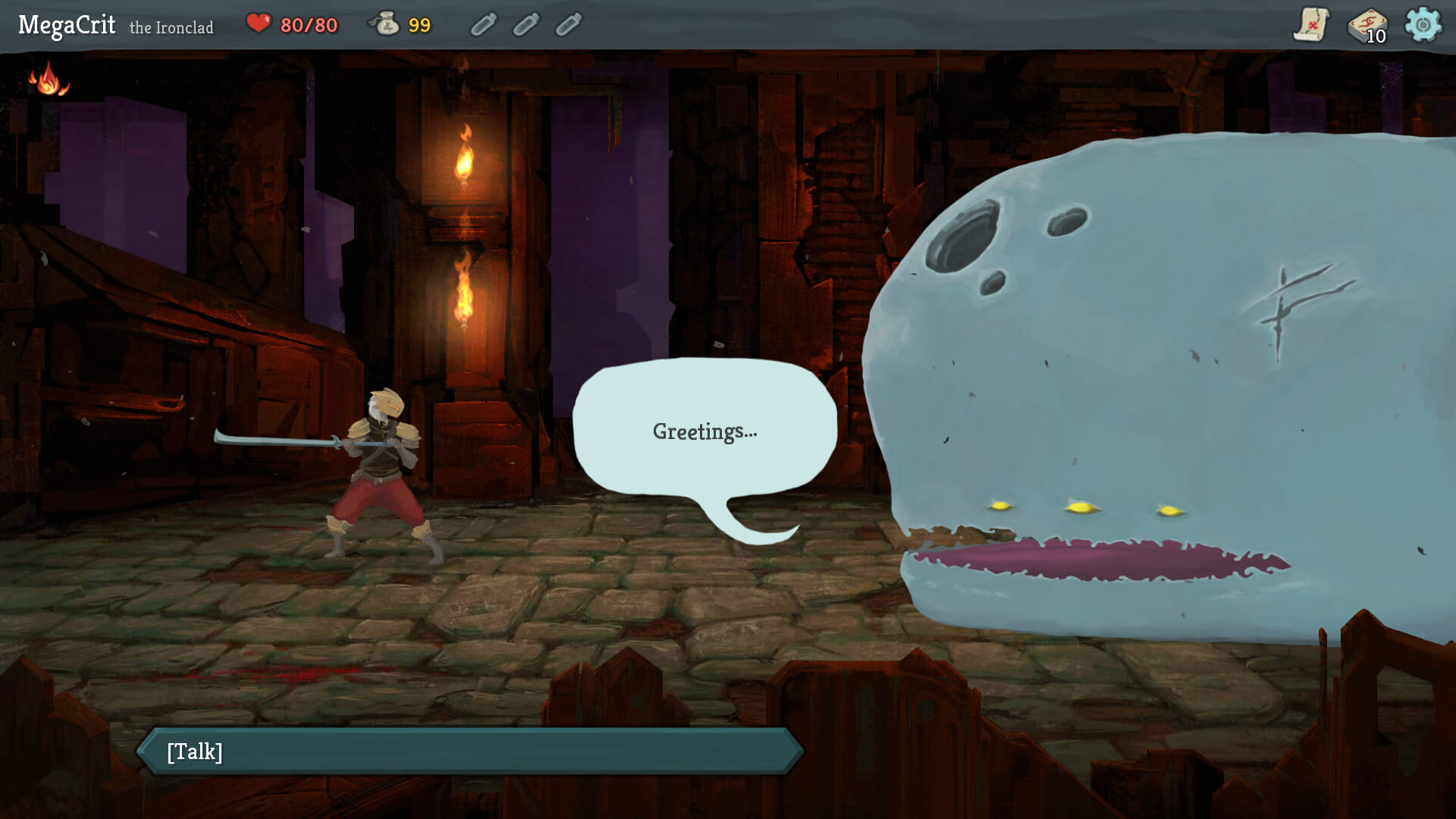Slay the Spire 謎の巨大な存在から話しかけられるストーリーイベントの画面