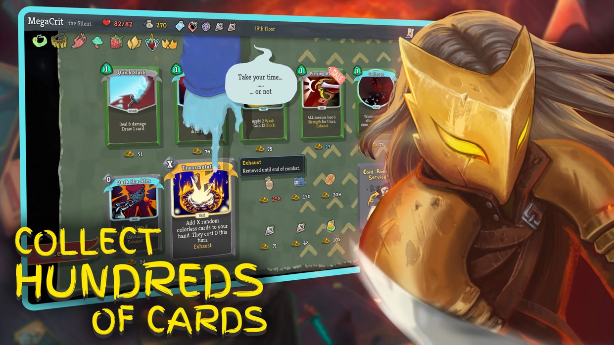 Slay the Spire モバイル版でサイレントの武器やスキルを集める店の画面