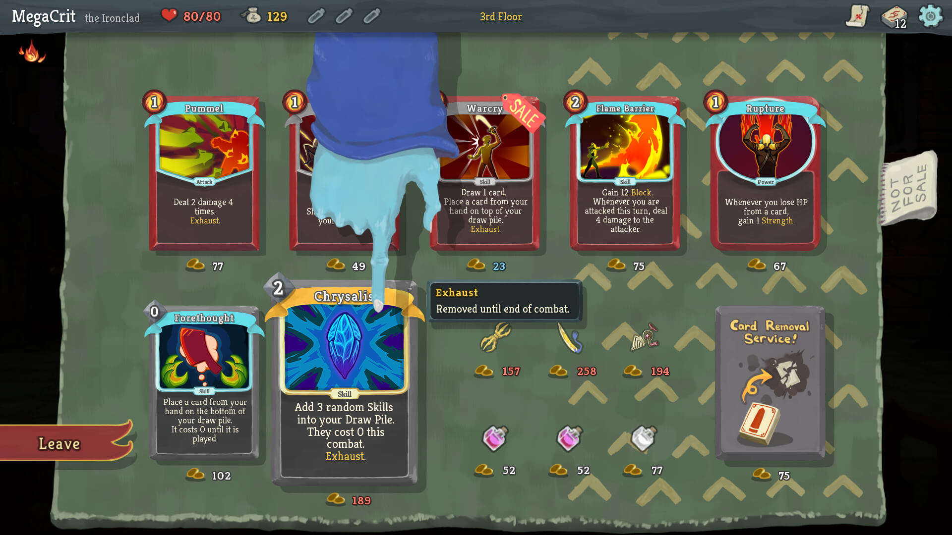 Slay the Spire ショップでカード削除サービスやレリックを購入する画面