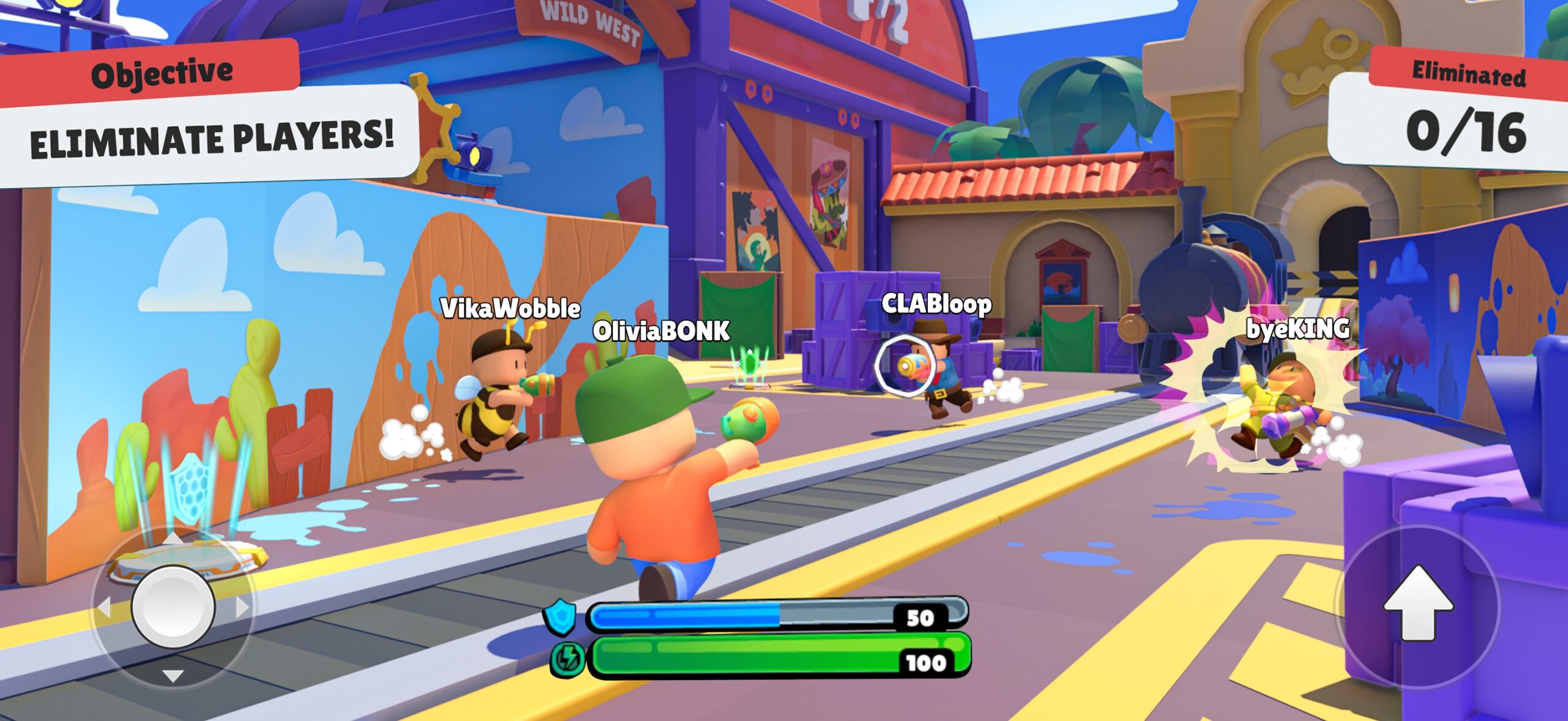 Stumble Guys ウエスタン風マップで水鉄砲を撃ち合う「ELIMINATE PLAYERS」モード