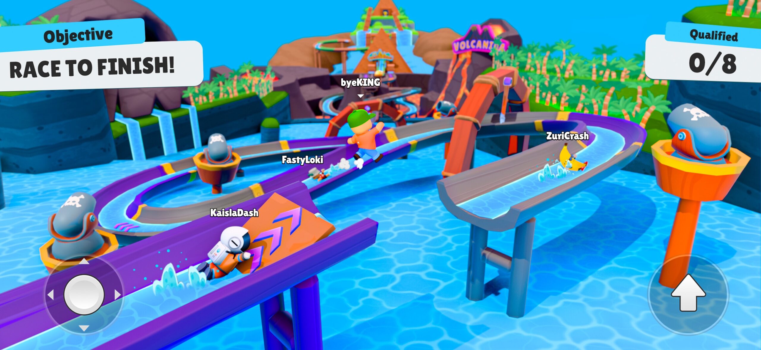 Stumble Guys ウォーターパークコースを進む「RACE TO FINISH」レースシーン